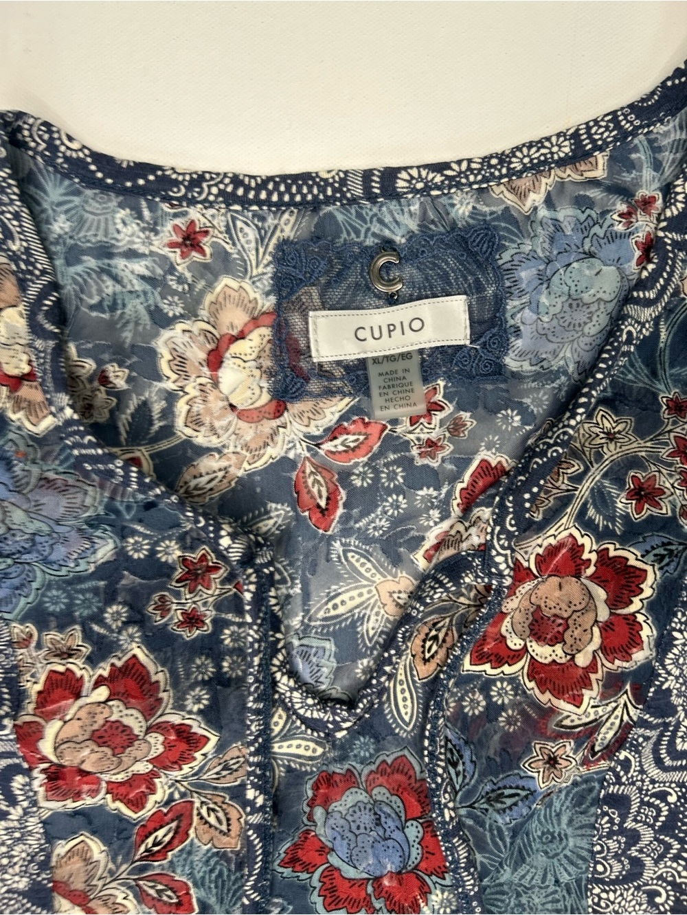 Cupio Boho Mixed Floral Paisley Split Neck Peasant Blouse 3/4 Bell Sleeve - Picture 4 of 8